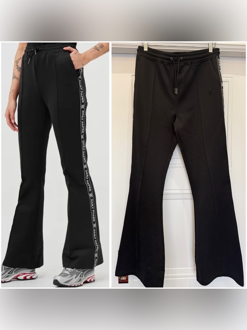 NWOT DAILY PAPER ETAPE FLARE TRACK PANTS BLACK WITH WHITE LARGE SPORTY